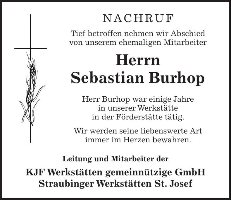 Traueranzeige Sebastian Burhop