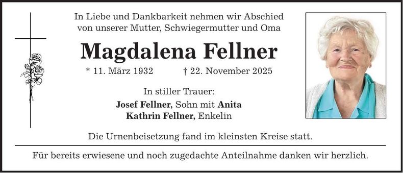 Traueranzeige Magdalena Fellner