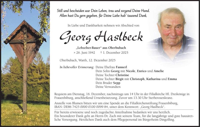 Traueranzeige Georg Haslbeck