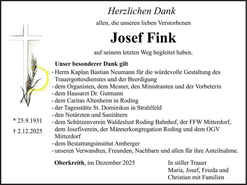 Traueranzeige Josef Fink