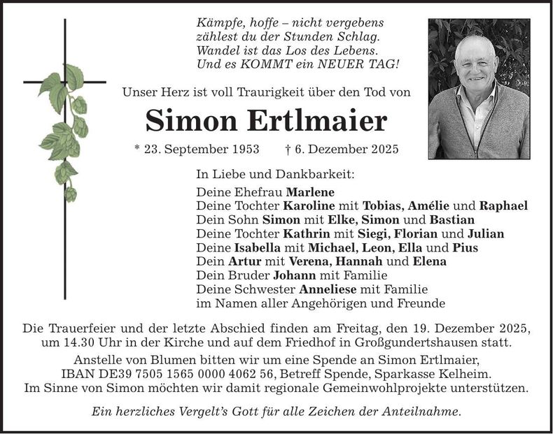 Traueranzeige Simon Ertlmaier