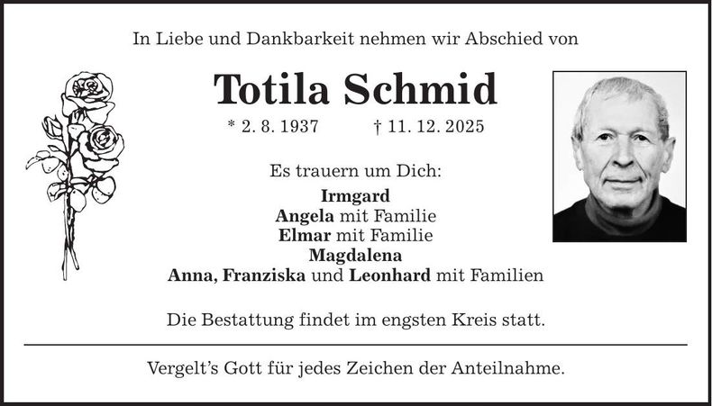 Traueranzeige Totila Schmid