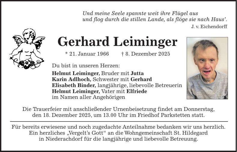 Traueranzeige Gerhard Leiminger