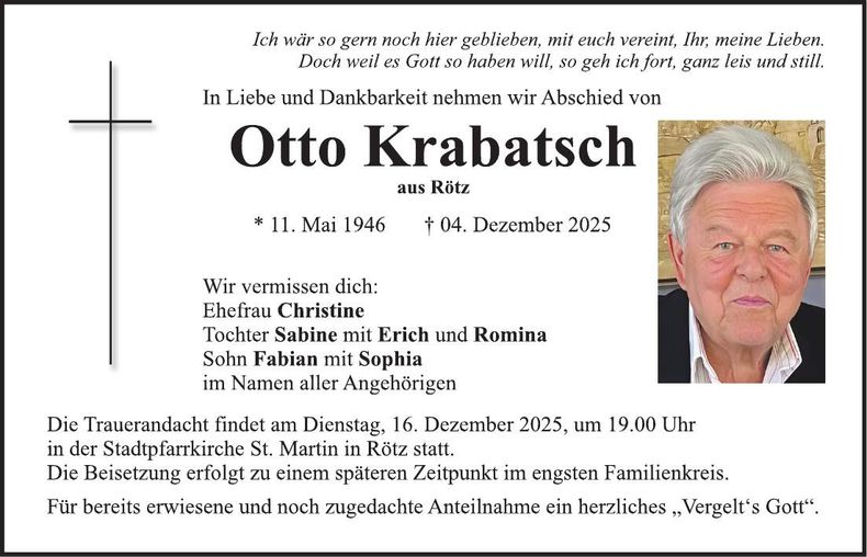 Traueranzeige Otto Krabatsch
