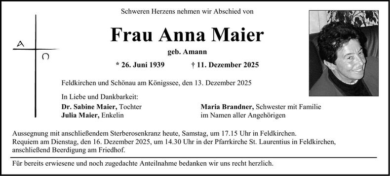 Traueranzeige Anna Maier