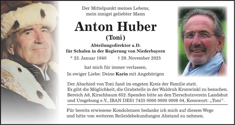 Traueranzeige Anton Huber