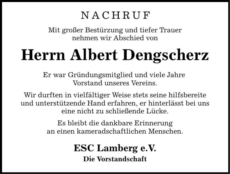 Traueranzeige Albert Dengscherz