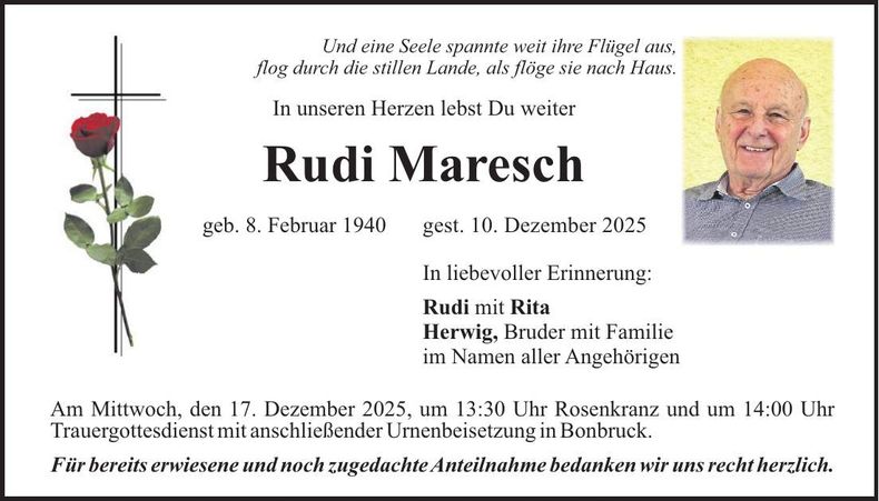 Traueranzeige Rudi Maresch