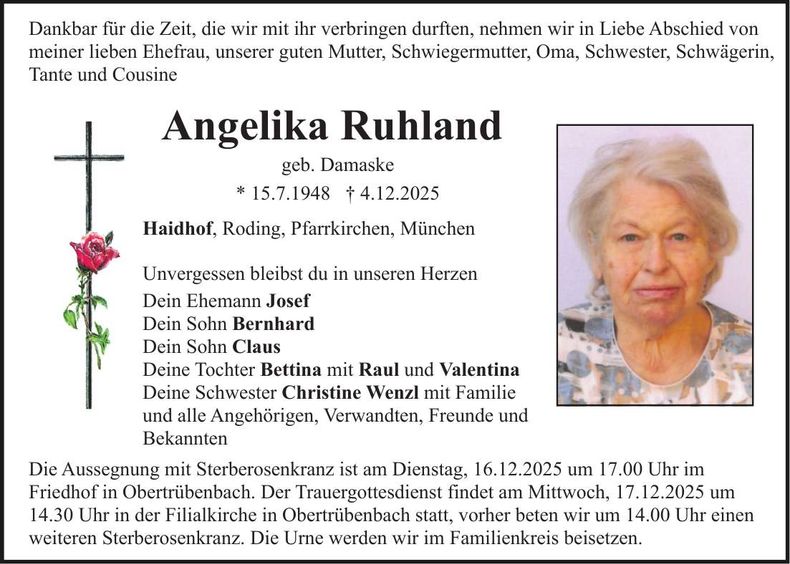 Traueranzeige Angelika Ruhland