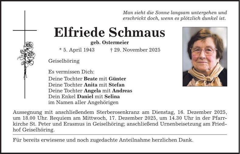 Traueranzeige Elfriede Schmaus