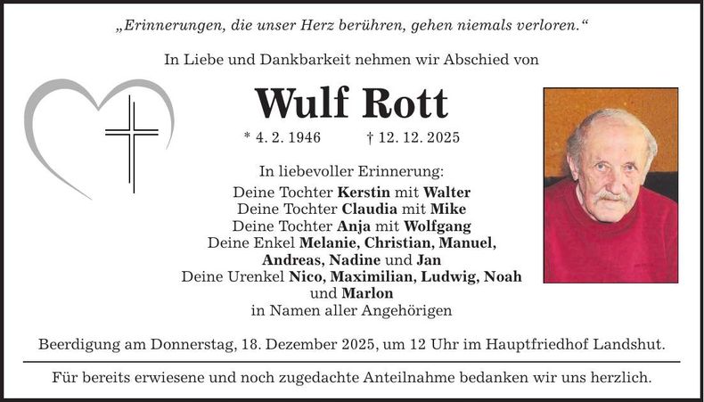 Traueranzeige Wulf Rott