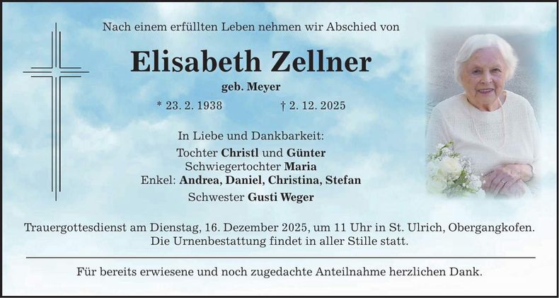 Traueranzeige Elisabeth Zellner
