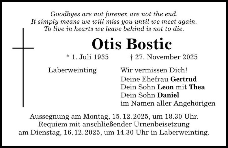 Traueranzeige Otis Bostic