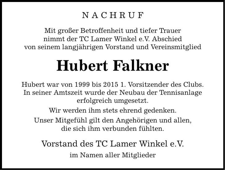 Traueranzeige Hubert Falkner