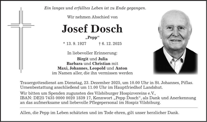 Traueranzeige Josef Dosch