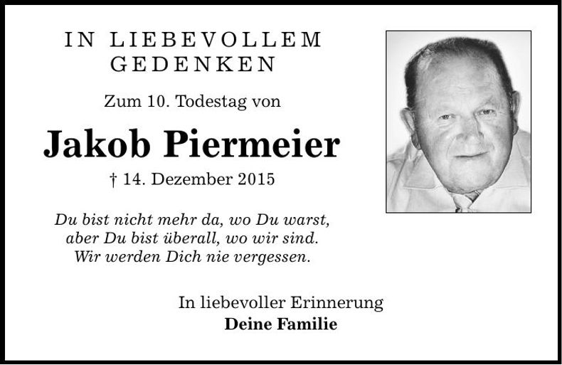 Traueranzeige Jakob Piermeier
