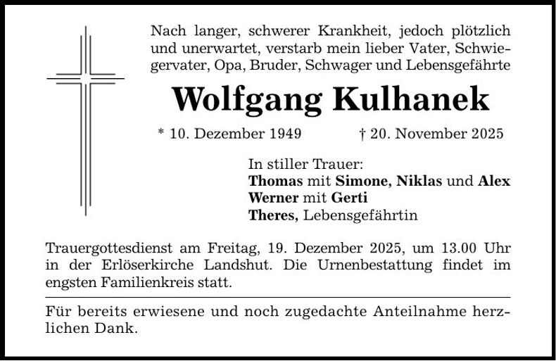 Traueranzeige Wolfgang Kulhanek