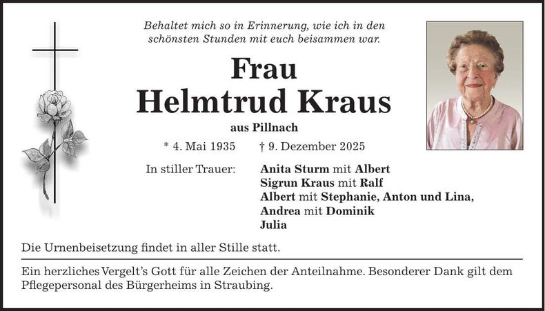 Traueranzeige Helmturd Kraus