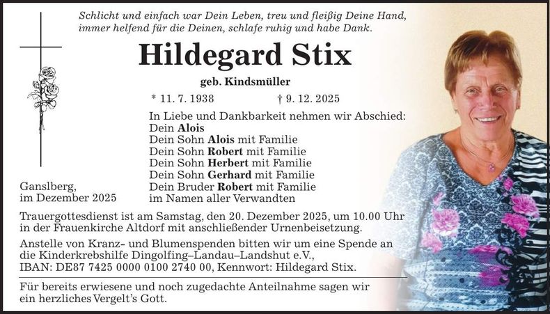 Traueranzeige Hildegard Stix