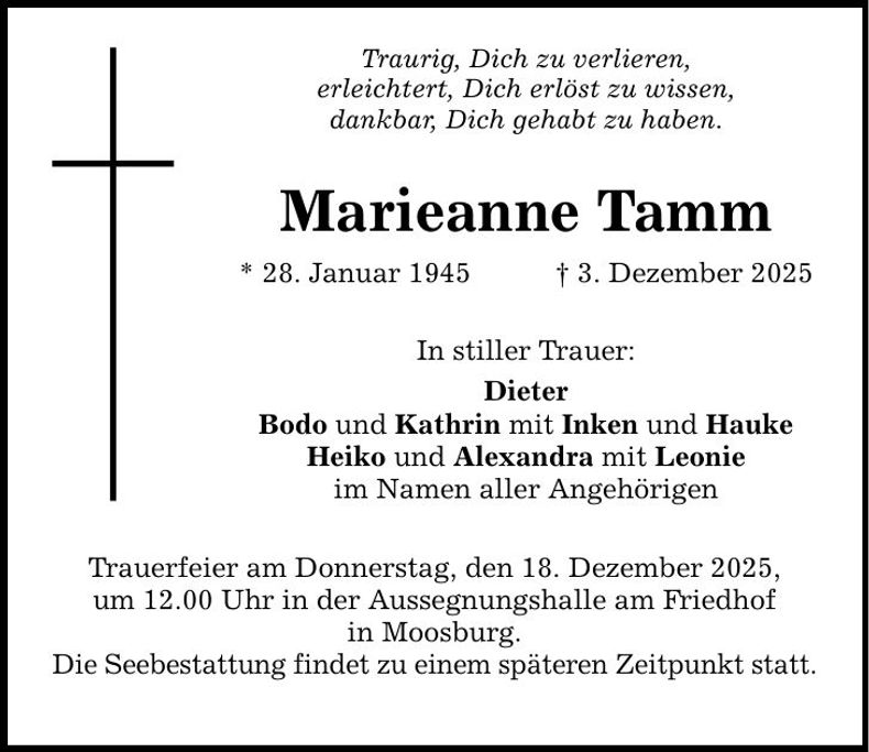Traueranzeige Marieanne Tamm