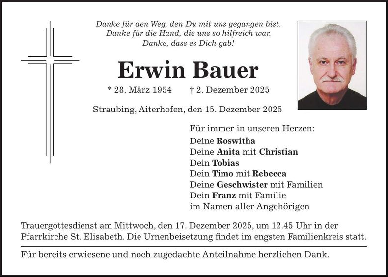 Traueranzeige Erwin Bauer