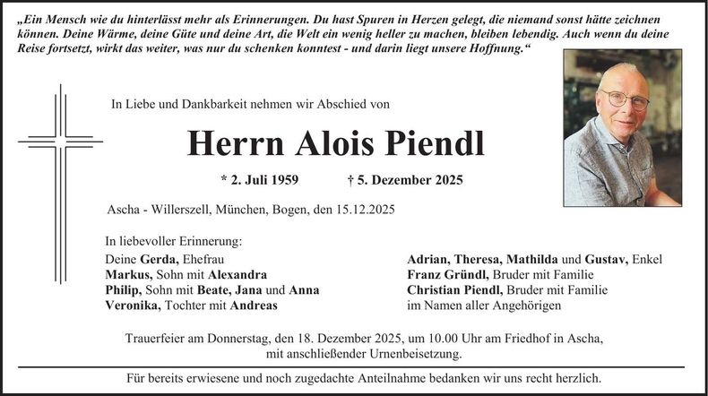 Traueranzeige Alois Piendl
