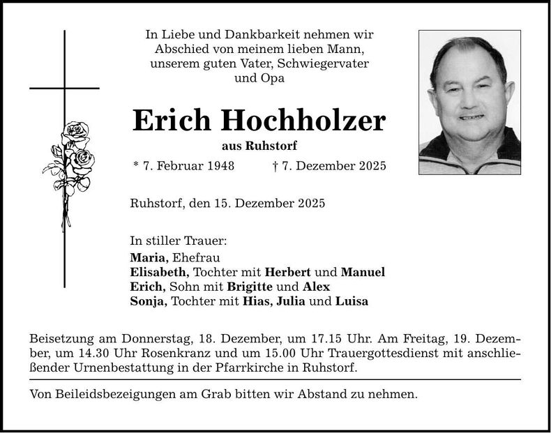 Traueranzeige Erich Hochholzer