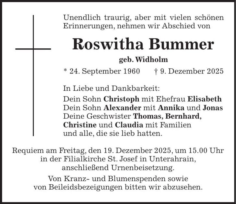 Traueranzeige Roswitha Bummer