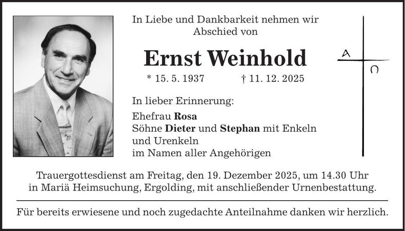 Traueranzeige Ernst Weinhold