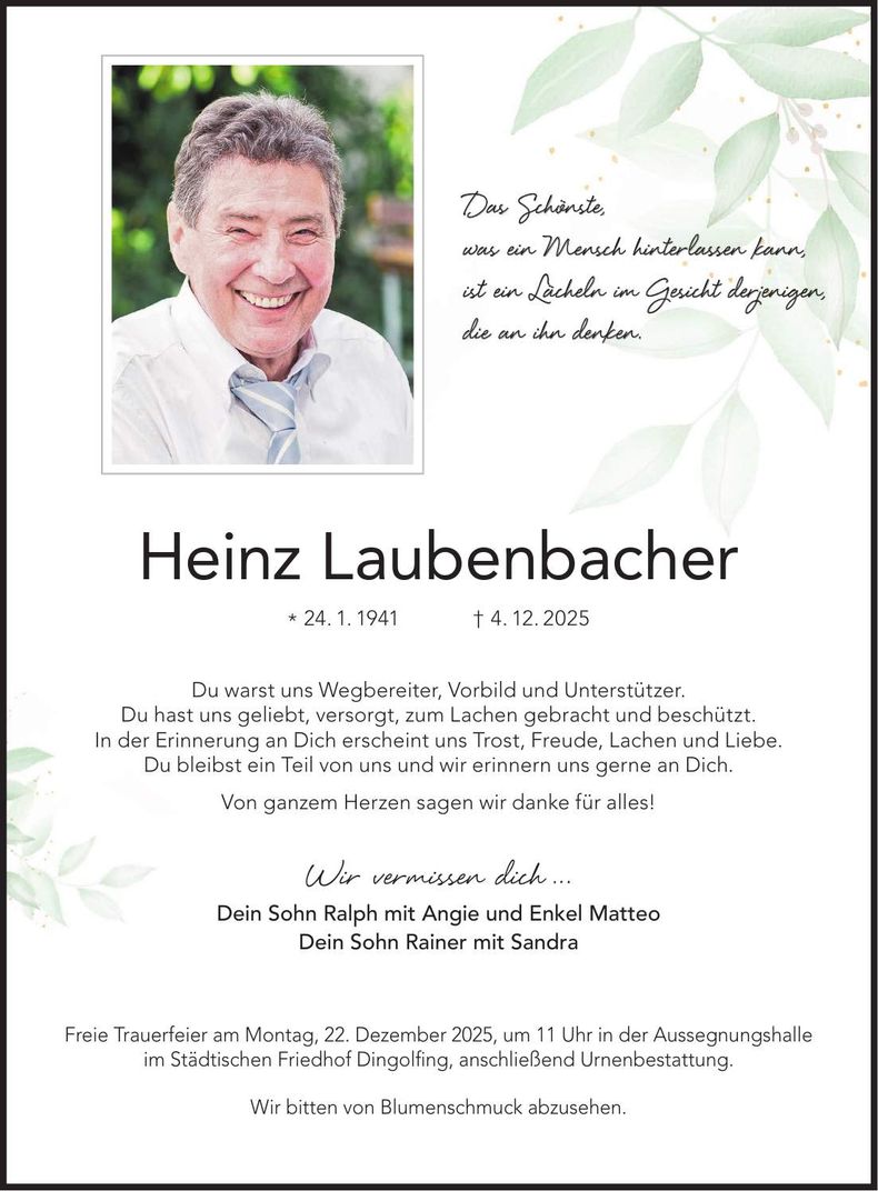 Traueranzeige Heinz Laubenbacher