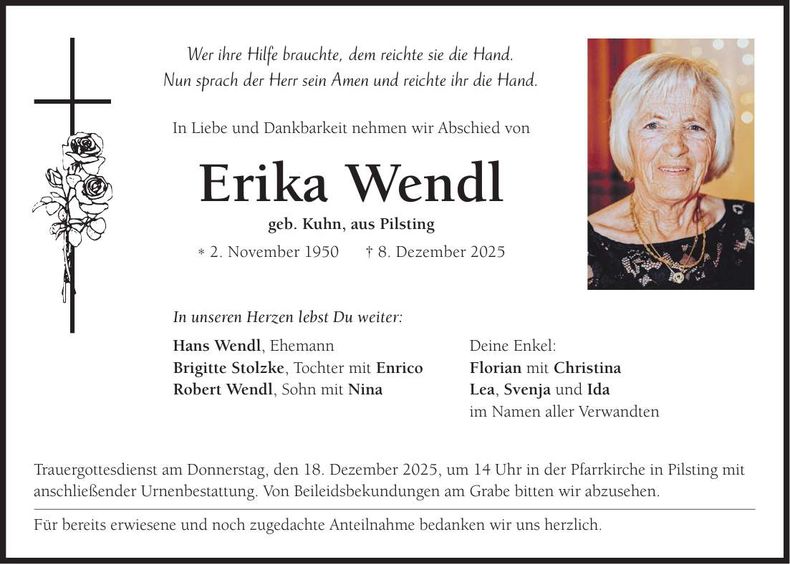 Traueranzeige Erika Wendl