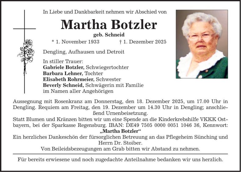 Traueranzeige Martha Botzler