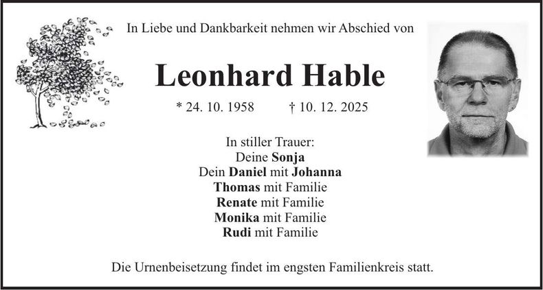 Traueranzeige Leonhard Hable