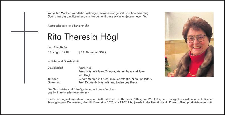Traueranzeige Rita Theresia Högl