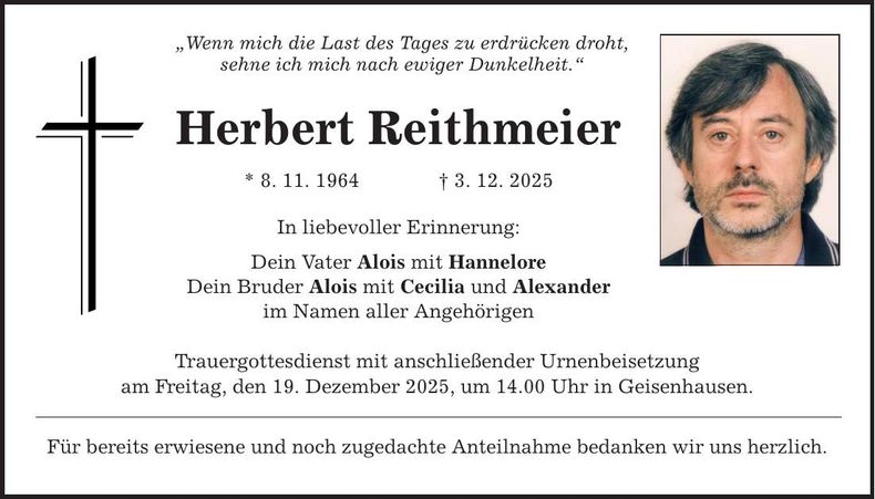 Traueranzeige Herbert Reithmeier