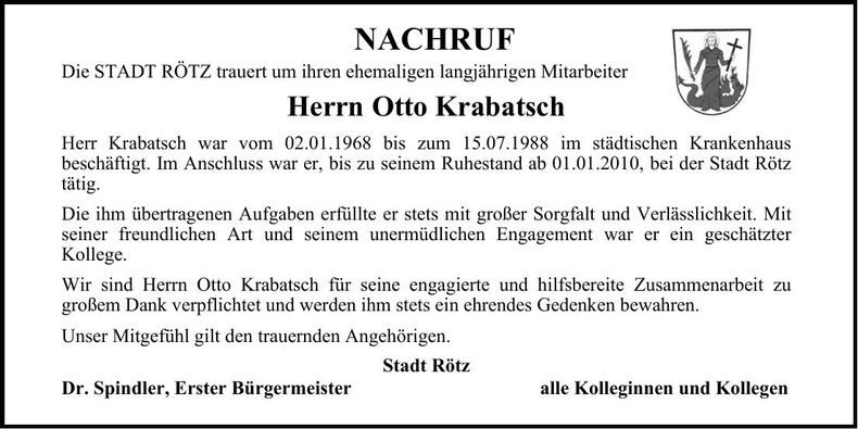 Traueranzeige Otto Krabatsch