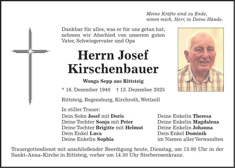 Traueranzeige Kirschenbauer Josef