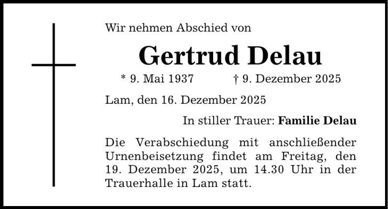 Traueranzeige Gertrud Delau