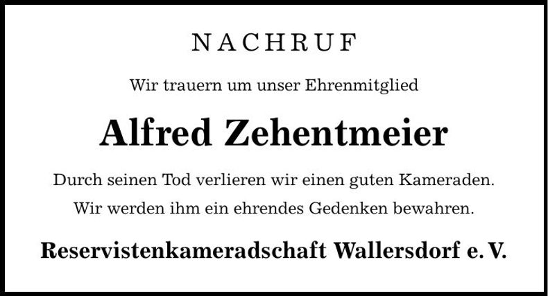 Traueranzeige Alfred Zehentmeier