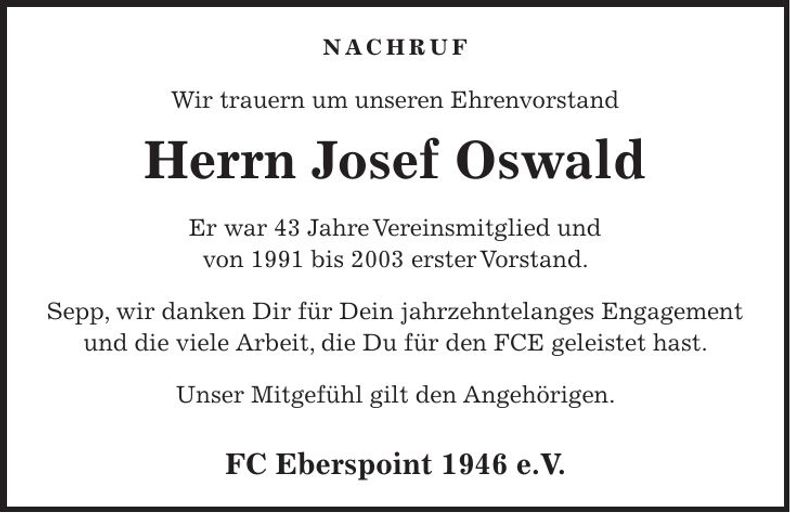Traueranzeige Josef Oswald