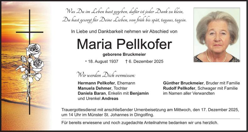Traueranzeige Maria Pellkofer