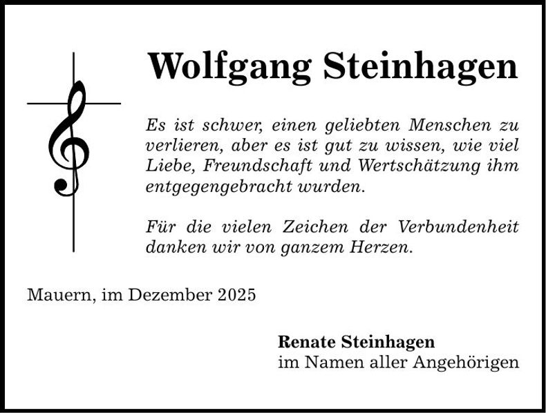 Traueranzeige Wolfgang Steinhagen