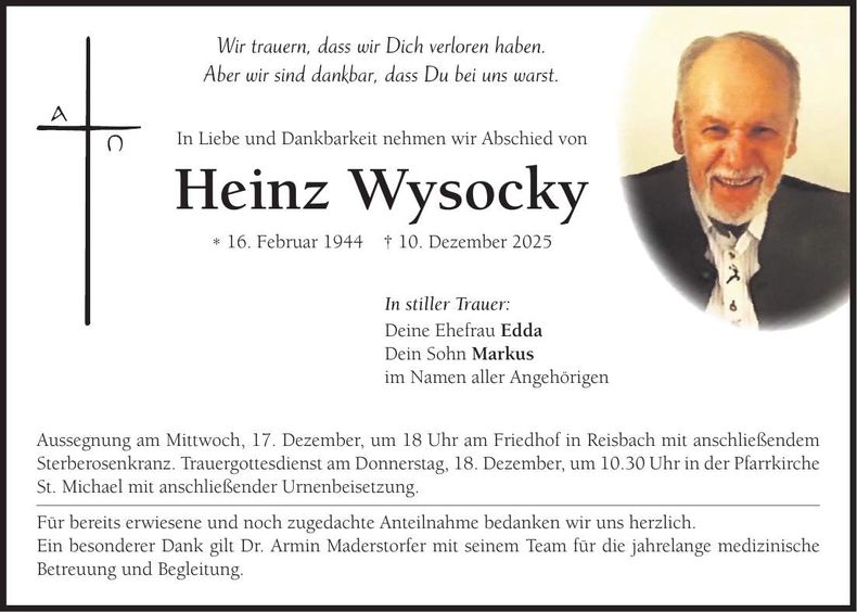 Traueranzeige Heinz Wysocky