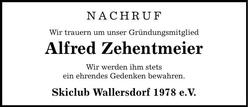 Traueranzeige Alfred Zehentmeier