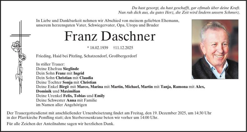 Traueranzeige Franz Daschner