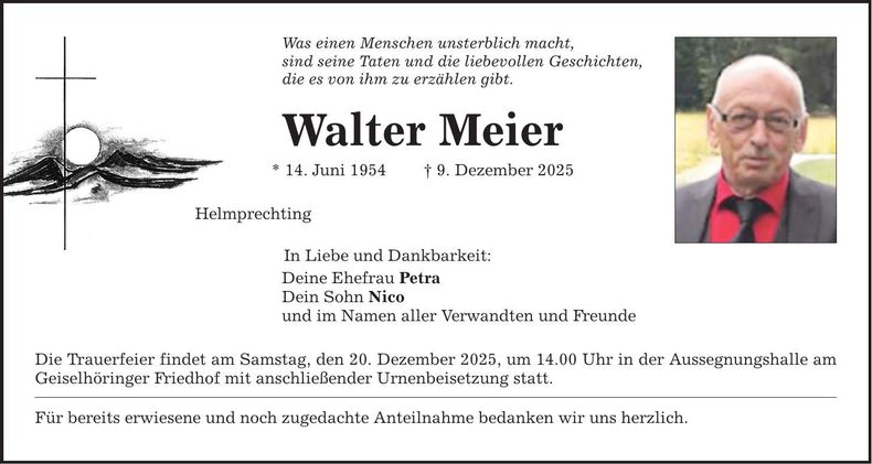 Traueranzeige Walter Meier