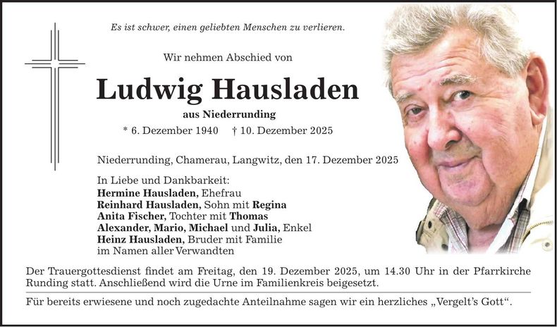 Traueranzeige Ludwig Hausladen