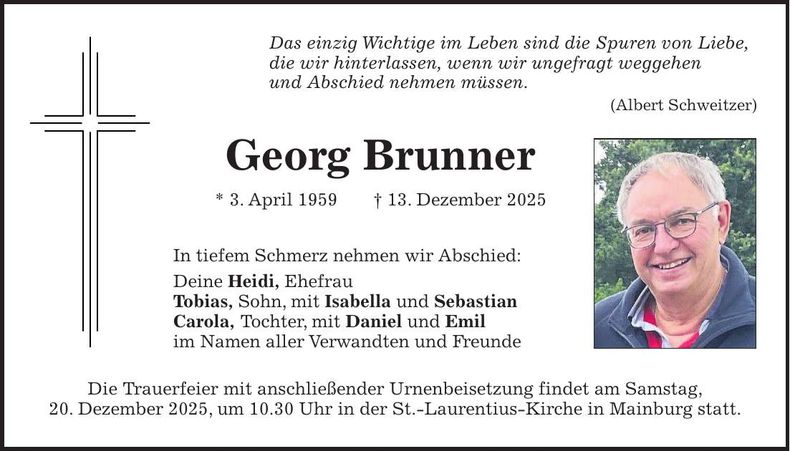 Traueranzeige Georg Brunner
