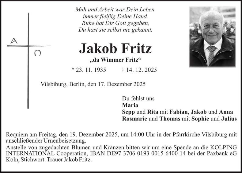 Traueranzeige Jakob Fritz