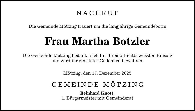Traueranzeige Martha Botzler